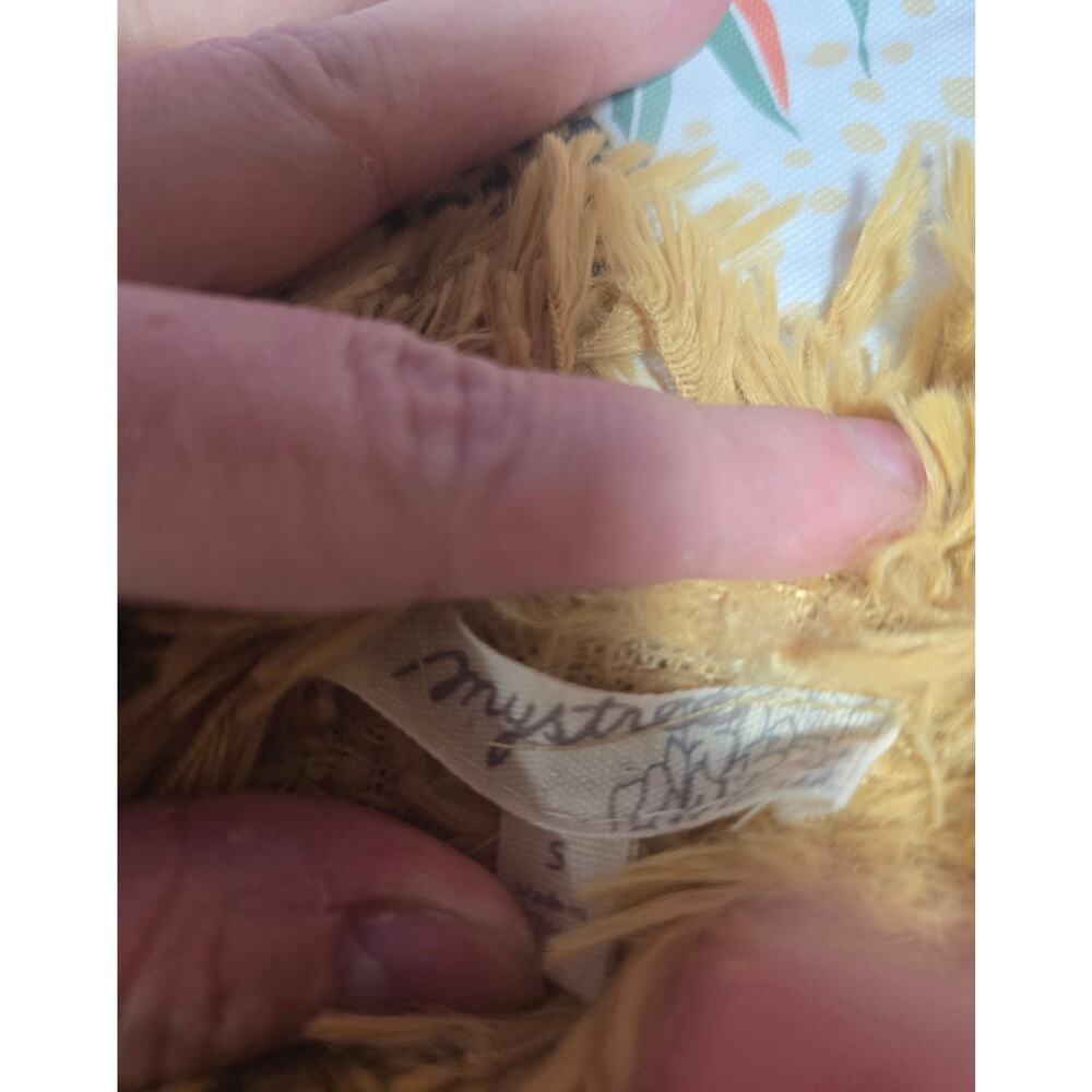 Mystree Shag Fringe Jacket Mustard Yellow Camel Small Open Front Boho Statement image 4